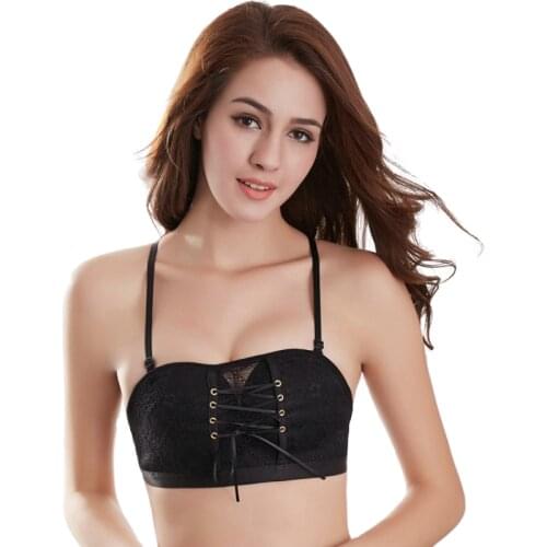 Bandage Design Strapless Seamless Lace Push Up Bra Sexy Beauty Back Palm Rest Wire Free Lingerie BH Invisible Soutient Gorge