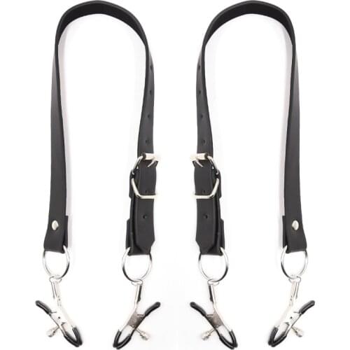 BDSM Bondage Restraint Wrap Around Thigh Spread Labia Spreader Straps With Vagina Clamps,Humiliation Play Nipple Clamps Roleplay