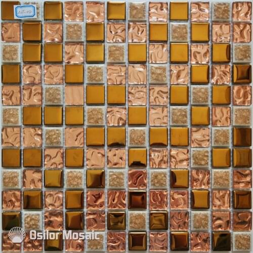 Free shipping golden ceramic mosaic tile glass and metal mosaic tile for interior house decoration wall tile