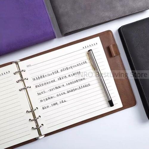 7.3x8.9" Horizontal A5 Premium PU Leather Notebook 6 Ring Binder Refillable Journal Loose Leaf Planner Pen Loop Card Slot Pocket