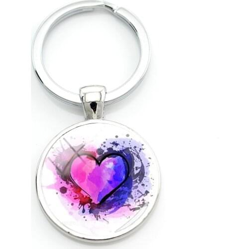 TAFREE Colorful Art Hearts Keychain 25mm Round Apply Colours To A Drawing Photos Key Keyring Fashion Wife Jewelry