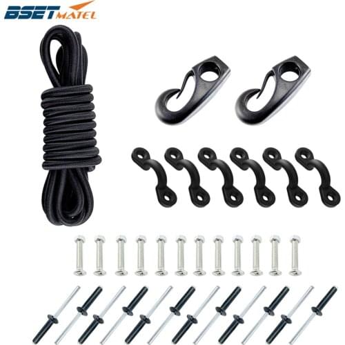 2.5m Kayak Black Bungee Rigging Kit with Screws or Rivets Bungee Cord Ends Rope Pad Eyes Water Sports Kayak Boats Accessories