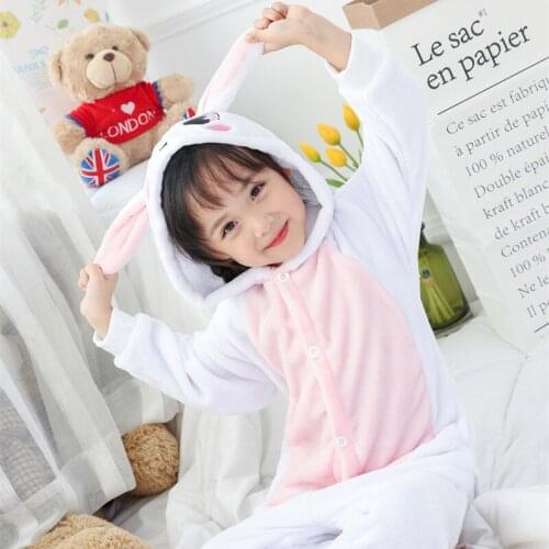 Kids Kugurumi Onesie Animal Cartoon Blue Pink Rabbit Cosplay Costume Flannel Pajama One Piece Boy Girl Child pyjama Sleep Suit