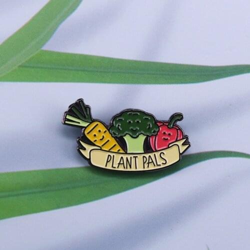 Vegan Enamel Pin Plant Pals brooch Broccoli carrot pepper pin vegetables badge