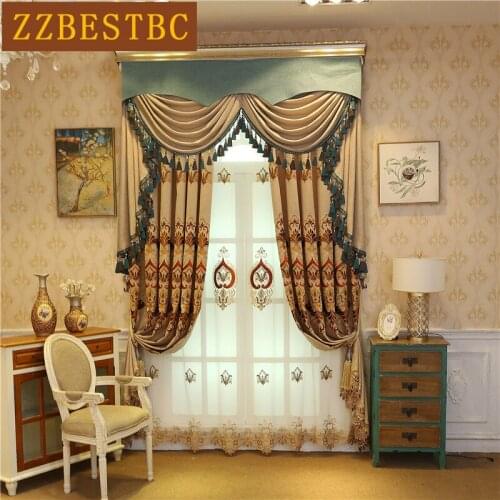 European and American royal luxury brown embroidered curtains for living room Window Curtain Bedroom Kitchen hotel Custom Drapes