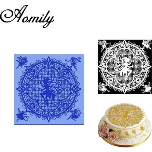Aomily Angel Lacework Lace Cake Mold DIY Cake Decoration Baking Supplies Pastry Chocolate Candy Jelly Cake Mould Silicone Mold