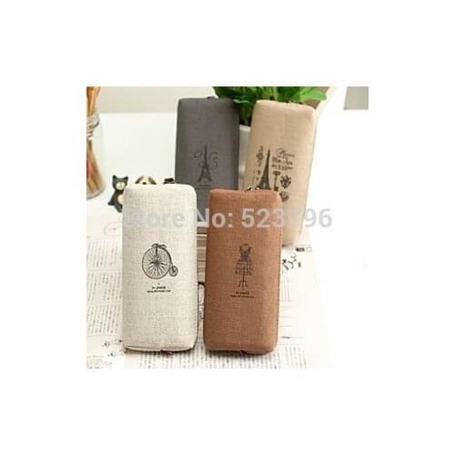 1pcs Retro and classic design practical tool Canvas Paris Pencil Pen Case pencil bag Makeup Coin Pouch Zipper Bag 4 patterns