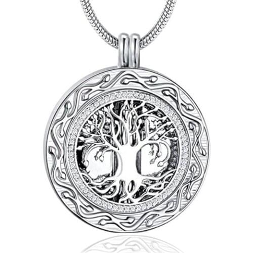 Custom Stainless Steel Jewelry Tree of Life Round Cremation Urn Necklace Keepsake Ashes Pendant Memorial Jewelry Dropship