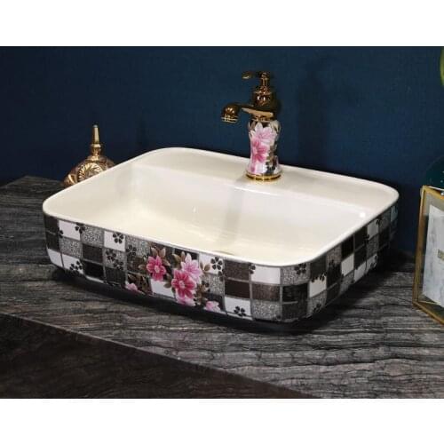 Jingdezhen Basin Washbasin Bathroom Ceramic Basin Household Basin Rectangular Art ceramic Wash Basin bathroom sink