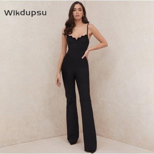 Jumpsuits Women Korean Style Chic Overalls Clothes Sexy Summer Wide Leg Long Pants Female Evening Party Summer Black Rompers