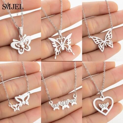 Kpop Harajuku Goth Butterfly Pendant Necklaces For Women Egirl Friends Punk Halloween Aesthetic Jewelry Origami Butterfly collie