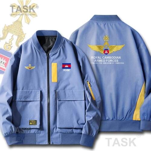 Military Army Jackets Air Force Cambodia Kampuchea KHM Cambodian Khmer Mens Bomber Zipper Jacket Casual Pilot Air Force Coat