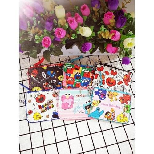 LISM Sesame Street Anime Plush Card Holder PU Cartoon Credit ID Bags Zipper Coin Bus Card Wallet Kid Girls Gifts New