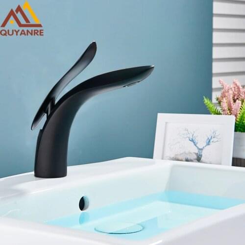 Matte Black Basin Faucets Modern Bathroom Faucet Waterfall Single Hole Hot Cold Water Crane Tap Rose Gold Basin Faucet Mixer Tap