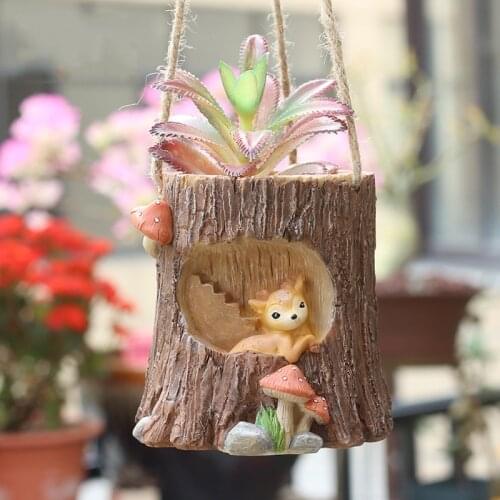 Cute Small Animal Deer Cat Dog Squirrel Figurine Resin Flowerpot Creative Hang Flower Planter Pot for Garden Home Decoration