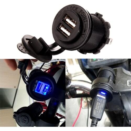 Motorcycle Dual USB Charger Socket Outlet 5V 2.1A Charger with LED Light for Mobile Phone Motor Accessories