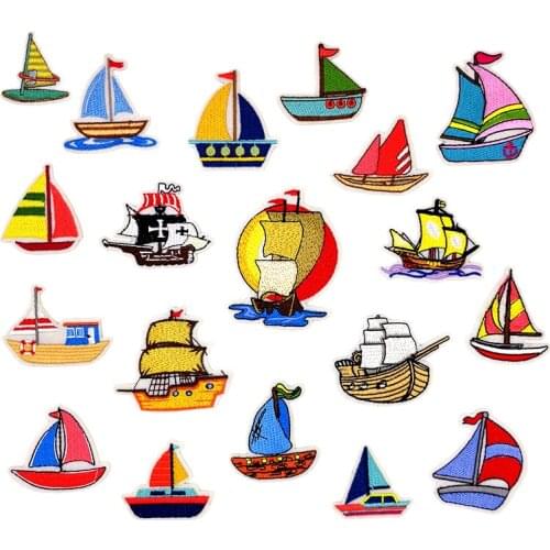 Ship Embroidery Patches For Clothing Sailing Boats Cartoon Patch Iron On Applique Garment Sewing Patch DIY Stickers Accessories