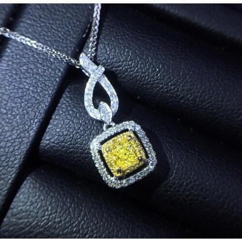 Fine Jewelry Real Pure 18 K White Gold AU750 100% Natural Yellow Diamonds 0.25ct Pendants for Women Fine Necklace