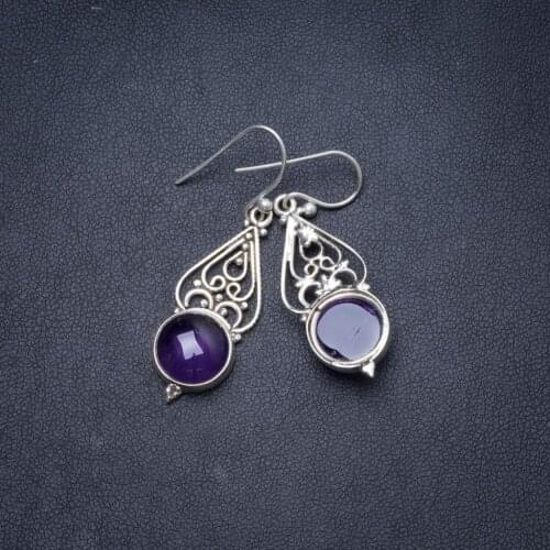 Natural Amethyst Handmade Unique 925 Sterling Silver Earrings 1.5" Y1578