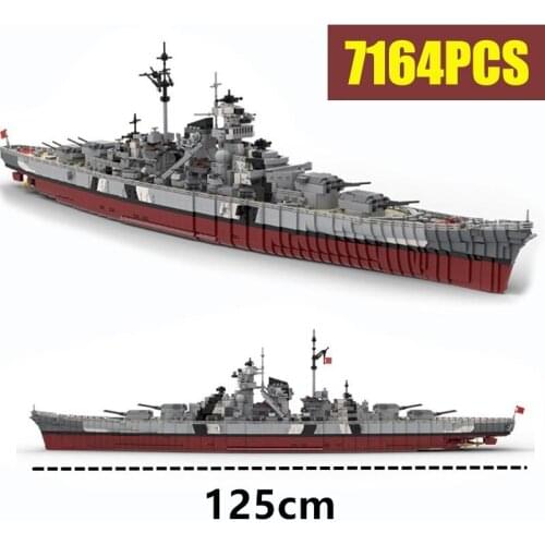 New 7164PCS WW2 Toys German Bismarck Battleship Cruiser Model World War Warship Military Toy Weapon Building Block Bricks Gift