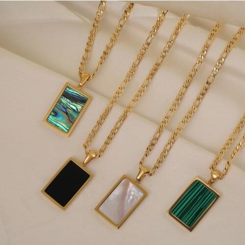 Joolim Colorful White Shell Necklace Rectangle Pendant Necklace Stainless Steel Necklace