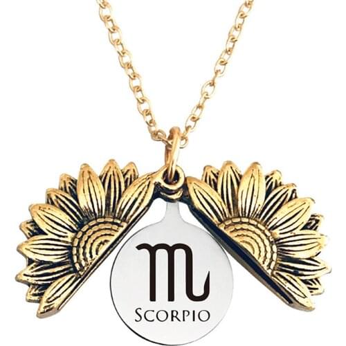 Sunflower Charm Necklace 12 Constellation Zodiac Chain Necklace Aries Aquarius Charm Antique Jewelry For Women Men lOVER Gift