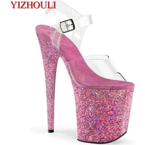 Sexy rose red flashing waterproof platform, stiletto heels 20cm high heel pole dancing model walk sandals