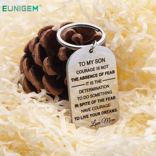 Son Birthday Gift Keychain from Mom Dad for Kids Men Teen Boys Courage is Not The Absence of Fear Jewelry Key Ring Survivor Gift