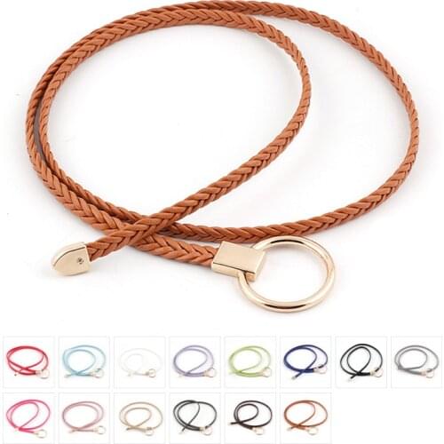 Fashion New Gold O Ring Buckle Weave Belt Ladies White Black Red Thin Braided Leather Belts for Women Dresses String Waistband