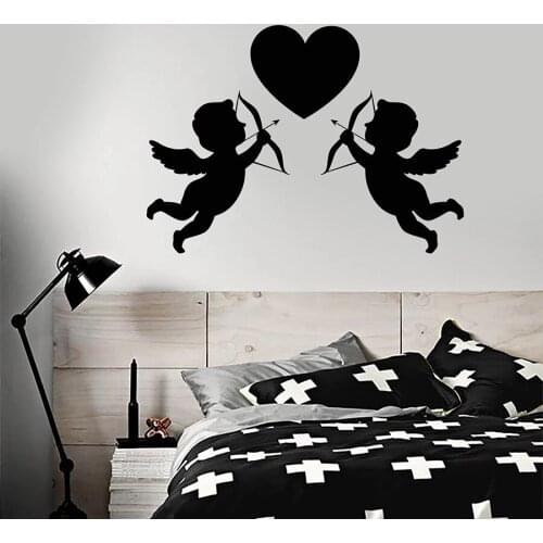 Romantic Wall Decal Love Heart Symbol Cupid With Bow Wedding Salon Couple Bedroom Interior Decor Vinyl Window Sticker Mural M219