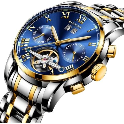 RUIXINE Hot Selling Luxury Stainless Steel Men Watch Watches Men Wrist Waterproof Mechanical Skeleton Watch Relogio Masculino