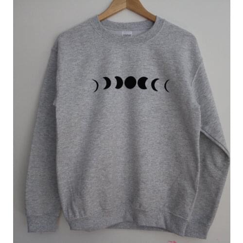 Moon Phase Printed Grey Crewneck Sweatshirt Cozy Jumper Funny Fashion Unique sweatshirt-E001
