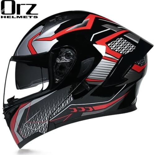 Racing Modular Dual Lens Motorcycle Helmet Motocross Moto Helmet Full Face Helmets Flip Up Moto Capacete Casque Casco Black