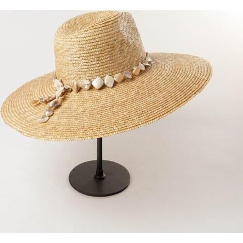 202008-HH7274C HANDMADE straw Shell chain lady fedoras hat cap women leisure panama jazz hat