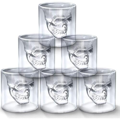 Crystal Skull Head Shot Cup Crystal Glass Transparent Double Layers Tea Bottle Whiskey Wine Vodka Bar Club Beer Wine Cup Glasses