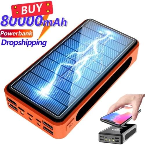 80000mAh Qi Solar Powerbank Wireless Charger with Type-C 4USB Ports Portable Fast Charging External Battery For Xiaomi Samsung