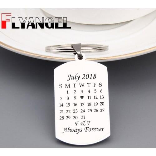 Customized Stamped Calendar Keychain, Personalized Keyring, Custom Name & Date Key Chains Gifts for Couples Valentine Keepsake