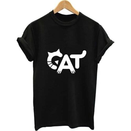 Cat Font Design Print T Shirt Women Funny Tshirt Summer O-neck Short Sleeve Female T-shirt Tee Shirt Tops
