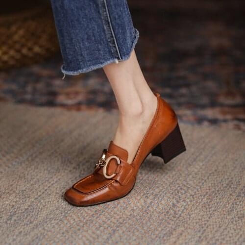 Ladies high heels retro color polishing process all leather handmade