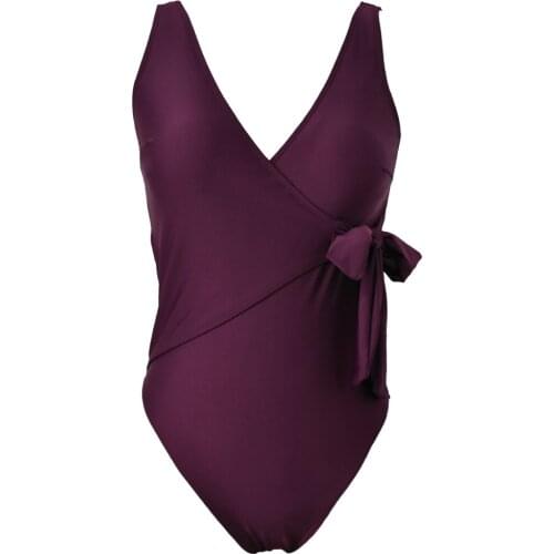 VECENEY Women Deep V-Neck Solid Tie at Side One Piece Beach Swimsuit Bathing Suit, Purple