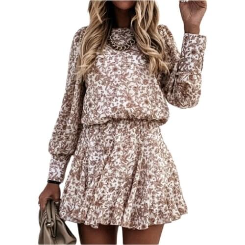 2021 High-Quality Factory Price New Ladies Floral Round Neck Commuter Short Skirt Waist Slimming Dress