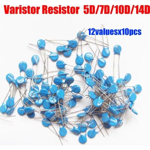 12valuesX10pc=120pcs 5D/7D/10D/14D Voltage Dependent Resistor Kit Varistor Resistor Pack