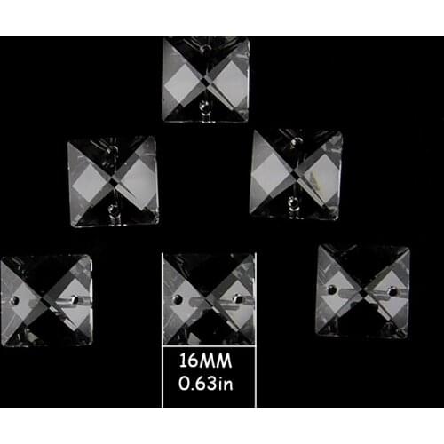 16mm 100pcs crystal square beads in 2 holes DIY door curtain pendant beads chandelier lamp beads