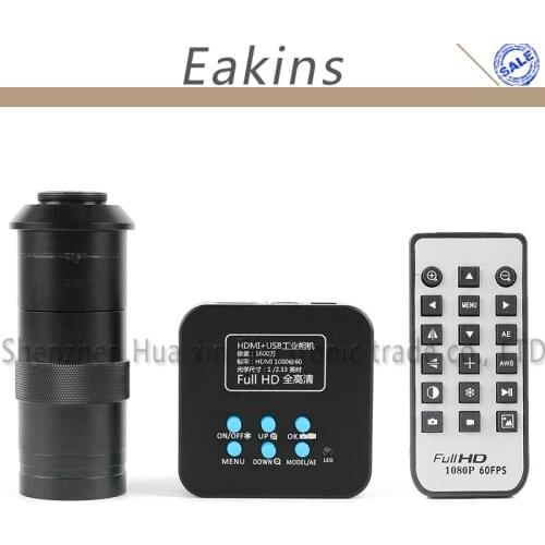 16MP Full HD 1080P 60FPS HDMI USB Industry Video Microscope Camera Remote Control + 100X C-mount Lens For Phone CPU PCB Repair