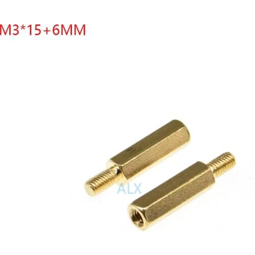 30PCS M3*15+6MM Hex head BRASS Spacing Screw Threaded Pillar PCB STANDOFF SPACER M3 15+6MM Hexagonal Stud Spacer 15+6 15MM+6MM
