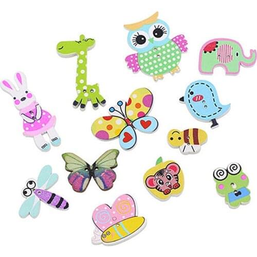 50Pcs Mixed DIY Wooden Popular Scrapbooking Buttons Cartoon Sewing Animal Craft New