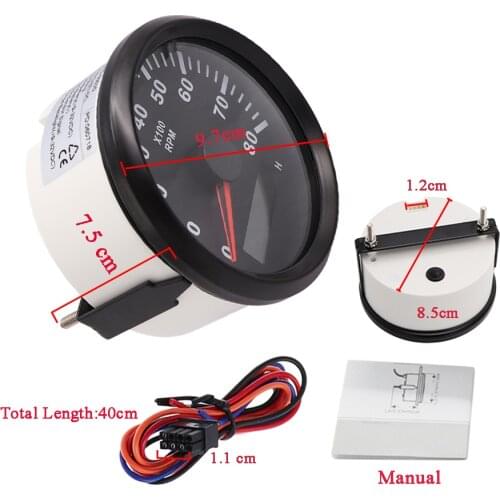 Digital Tachometer 85mm Black Gasoline Engine Gauge Pointer fit Diesel Generator Engine Car Modification Boat Red Backlight