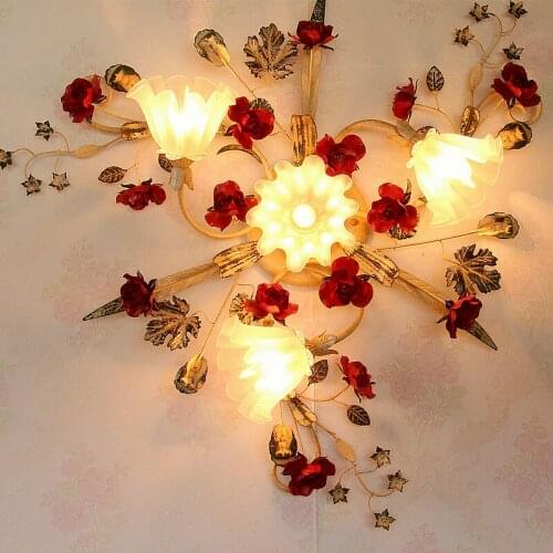 Floral Decora Rural Art Decor Flower Ceiling Light Home Lighting Living Room Bedroom Led Light Ceiling Living Room Foyer Lights