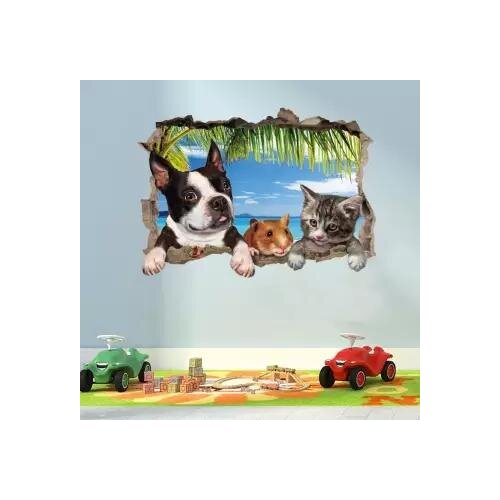 Elegant 3D Cat Dog Pattern Wall Sticker Waterproof Art Mural Living Room Background TV Wall Decoration Specification:50*70cm