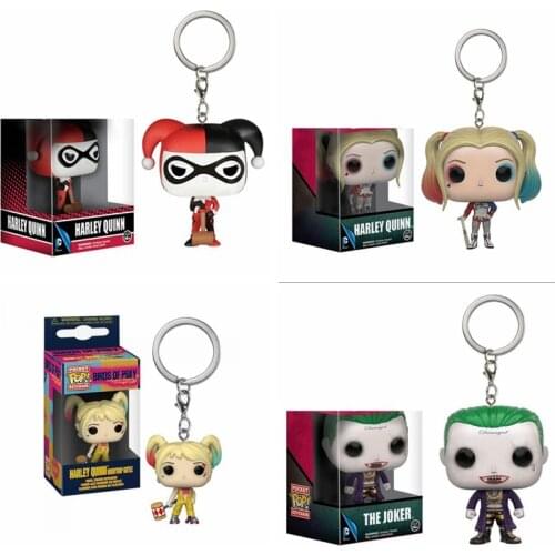 FUNKO POP Suicide Squad The Joker & Harley Quinn Keychain Toy Action Figure Collection Toys for Children with Retail Box